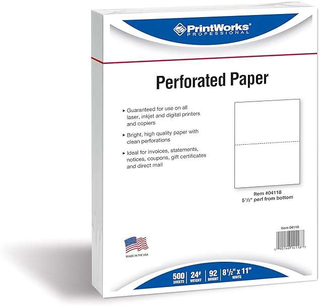 PrintWorks Professional Half Sheet Perforated Paper 8.5” x 11” - Perfect For W-2, 1099, & Statement Use - Made in the USA - 2500 Sheets - 20 lb - A5 Paper - Printer Compatible - White (04116C) - Image 3