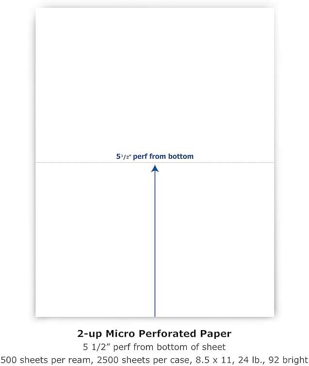 PrintWorks Professional Half Sheet Perforated Paper 8.5” x 11” - Perfect For W-2, 1099, & Statement Use - Made in the USA - 2500 Sheets - 20 lb - A5 Paper - Printer Compatible - White (04116C) - Image 4