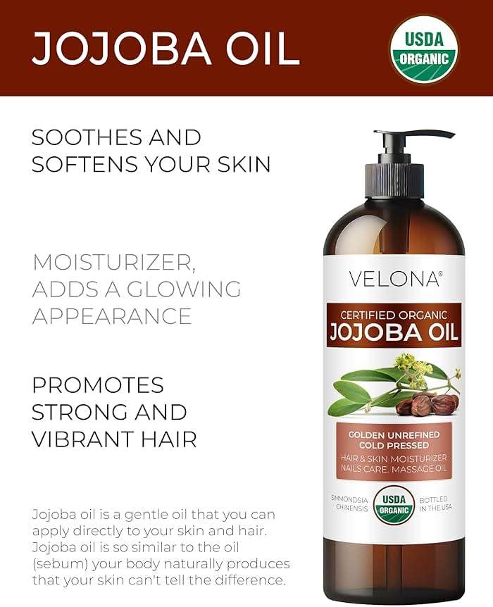 velona Jojoba Oil USDA Certified Organic - 32 fl oz (With Pump) | 100% Pure and Natural | Golden, Unrefined, Cold Pressed, Hexane Free | Moisturizing Face, Hair, Body, Skin Care - Image 2