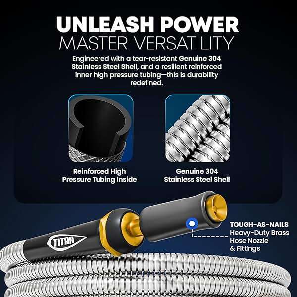 TITAN Garden Hose 75FT - 304 Stainless Steel Metal Water Hose, Flexible, Kink-Free, Lightweight, Durable, Crush Resistant Fittings, Easy to Coil, 500 PSI - Image 4