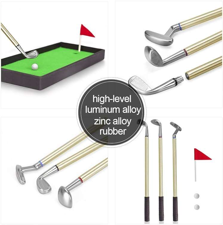 Juboury Mini Desktop Golf Pen Gift Set with Putting Green, Flag, 3 Golf Club Pens & 2 Balls - Image 3