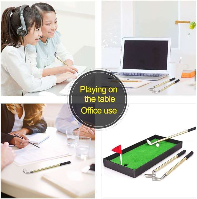 Juboury Mini Desktop Golf Pen Gift Set with Putting Green, Flag, 3 Golf Club Pens & 2 Balls - Image 4