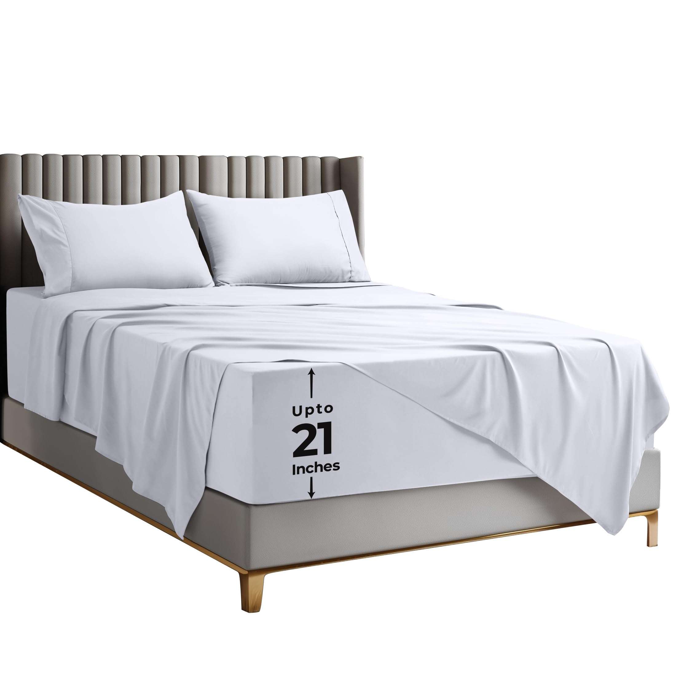 Utopia Bedding Queen Size Extra Deep Pocket Sheet Set – Fits Mattresses Up to 21 inches – Cooling, Soft & Breathable – Oeko-Tex 4 Piece Bed Sheets (White) - Image 1