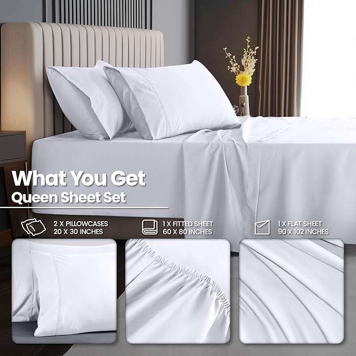 Utopia Bedding Queen Size Extra Deep Pocket Sheet Set – Fits Mattresses Up to 21 inches – Cooling, Soft & Breathable – Oeko-Tex 4 Piece Bed Sheets (White) - Image 3