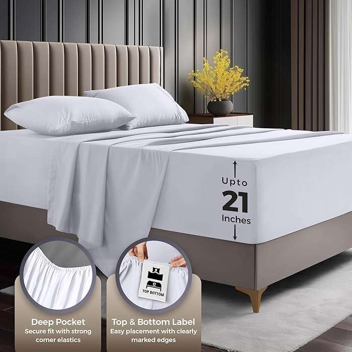 Utopia Bedding Queen Size Extra Deep Pocket Sheet Set – Fits Mattresses Up to 21 inches – Cooling, Soft & Breathable – Oeko-Tex 4 Piece Bed Sheets (White) - Image 5