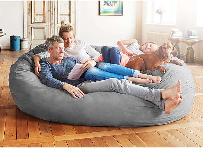 Lumaland Luxurious Giant 7ft Bean Bag Chair with Microsuede Cover - Ultra Soft, Foam Filling, Washable XXL Sofa for Kids, Teenagers, Adults Sack Dorm, Family Room Dark Grey - Image 2