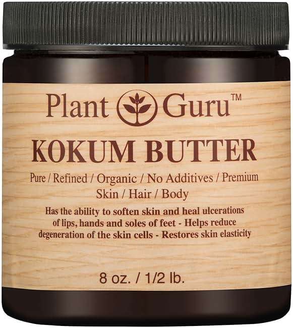 Plant Guru Raw Kokum Butter 8 oz. Jar - 100% Pure Natural Cold Pressed - Great for Skin, Body and Hair Moisturizer, DIY Creams, Balms, Lotions and Soap Making. - Image 1