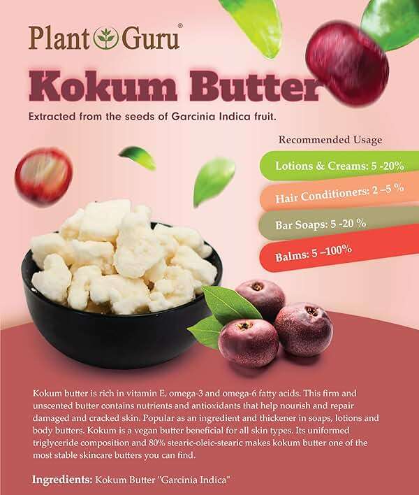 Plant Guru Raw Kokum Butter 8 oz. Jar - 100% Pure Natural Cold Pressed - Great for Skin, Body and Hair Moisturizer, DIY Creams, Balms, Lotions and Soap Making. - Image 3