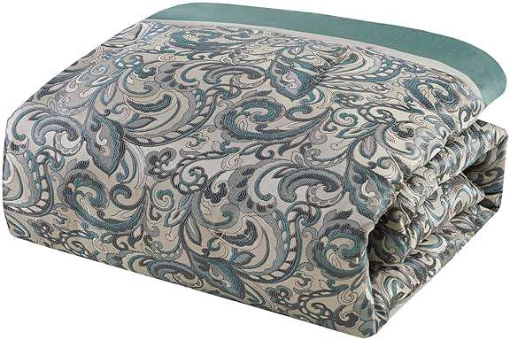Madison Park 24 Piece Faux Silk Paisley Queen Comforter Set with Matching Curtains, Down Alternative Hypoallergenic - Teal, Queen (90 in x 90 in) - Image 11