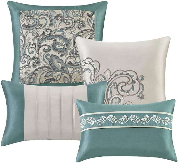 Madison Park 24 Piece Faux Silk Paisley Queen Comforter Set with Matching Curtains, Down Alternative Hypoallergenic - Teal, Queen (90 in x 90 in) - Image 12