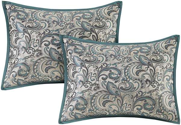 Madison Park 24 Piece Faux Silk Paisley Queen Comforter Set with Matching Curtains, Down Alternative Hypoallergenic - Teal, Queen (90 in x 90 in) - Image 14