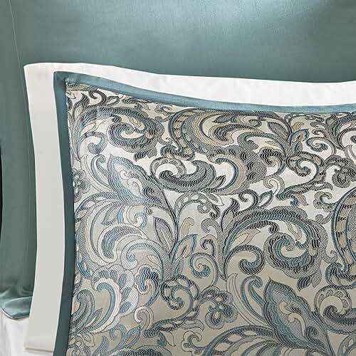 Madison Park 24 Piece Faux Silk Paisley Queen Comforter Set with Matching Curtains, Down Alternative Hypoallergenic - Teal, Queen (90 in x 90 in) - Image 3