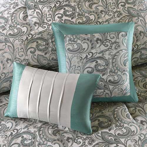 Madison Park 24 Piece Faux Silk Paisley Queen Comforter Set with Matching Curtains, Down Alternative Hypoallergenic - Teal, Queen (90 in x 90 in) - Image 5