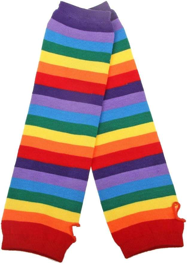 Chalier Womens Rainbow Socks Striped Knee High Socks Arm Warmer Fingerless Gloves Set - Image 3