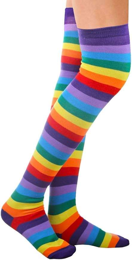 Chalier Womens Rainbow Socks Striped Knee High Socks Arm Warmer Fingerless Gloves Set - Image 4