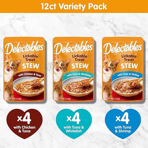 Delectables Lickable Treat Stew Wet Cat Treat Variety Pack, Food Topper, Hydrating, Grain-Free, No Fillers, No By-Products, No Added Preservatives, 1.4oz Pouch, 12ct - Image 6