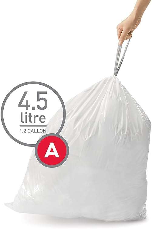 simplehuman Code A 90 Count Custom Fit Liners, Drawstring Kitchen Trash Bags, One-by-One Mess-Free Dispense, Extra Thick & Double Seamed, 50% PCR Plastic, 4.5 Liter / 1.2 Gallon, White - Image 2