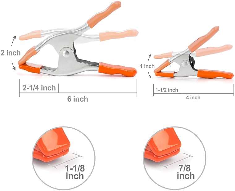 PONY 6-inch, 4-inch Heavy Duty Metal Spring Clamps Set, 2-inch, 1-inch Jaw opening, with Protective Handles and Tips, 10-piece - Image 2