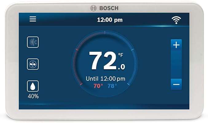 Bosch Large 5-Inch Full-Color Touch Screen Sleek Easy Setup Connected Control Smart Phone Wi-Fi Thermostat for 24V HVAC Systems with Bosch Connected Control App - Image 1