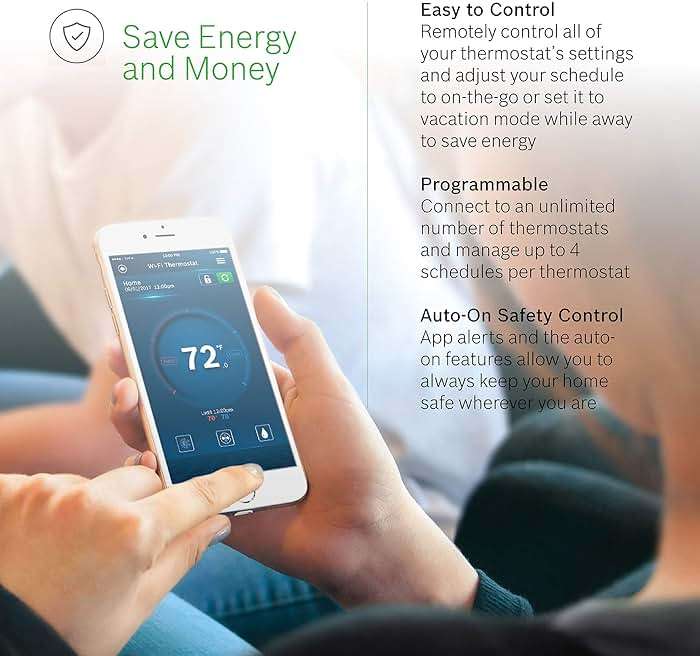 Bosch Large 5-Inch Full-Color Touch Screen Sleek Easy Setup Connected Control Smart Phone Wi-Fi Thermostat for 24V HVAC Systems with Bosch Connected Control App - Image 5