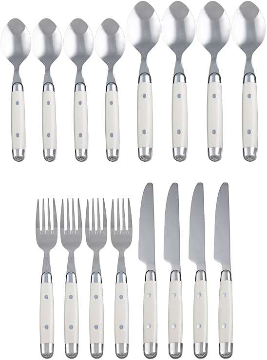 Cambridge Silverware Set, Jubilee White 16-Piece Flatware Set, Service for 4, 18/0 Stainless Steel, Silver Mirror Finish Beige Handles, Knives Spoons and Forks set, Dishwasher Safe, (Beige, 16 Pieces) - Image 3