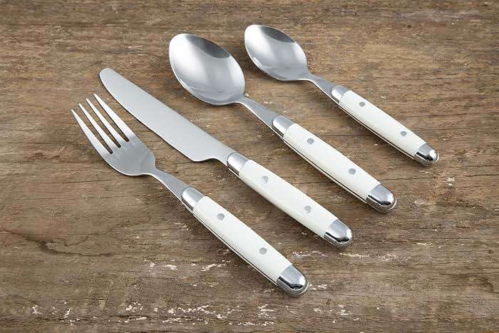 Cambridge Silverware Set, Jubilee White 16-Piece Flatware Set, Service for 4, 18/0 Stainless Steel, Silver Mirror Finish Beige Handles, Knives Spoons and Forks set, Dishwasher Safe, (Beige, 16 Pieces) - Image 5
