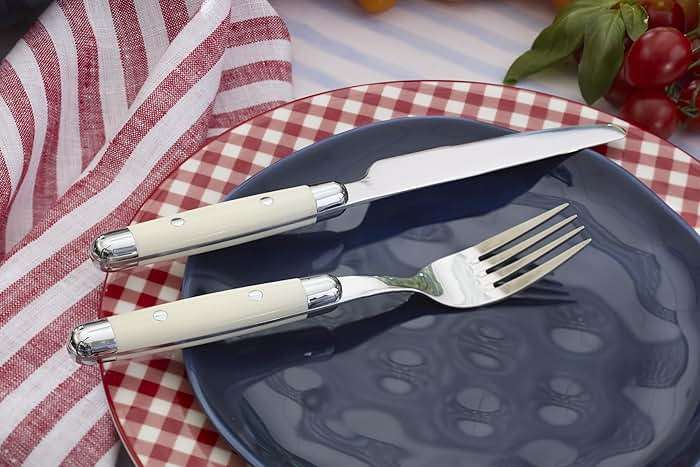 Cambridge Silverware Set, Jubilee White 16-Piece Flatware Set, Service for 4, 18/0 Stainless Steel, Silver Mirror Finish Beige Handles, Knives Spoons and Forks set, Dishwasher Safe, (Beige, 16 Pieces) - Image 8