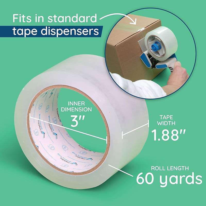 Blue Summit Supplies Clear Packing Tape Refills Bulk, 12 Pack, Heavy Duty Packaging Tape Rolls, 2 Inch Wide for Moving Boxes, Shipping, Sealing, 2.7mil Thick, 60 Yard Length, 720 Total Yards - Image 2