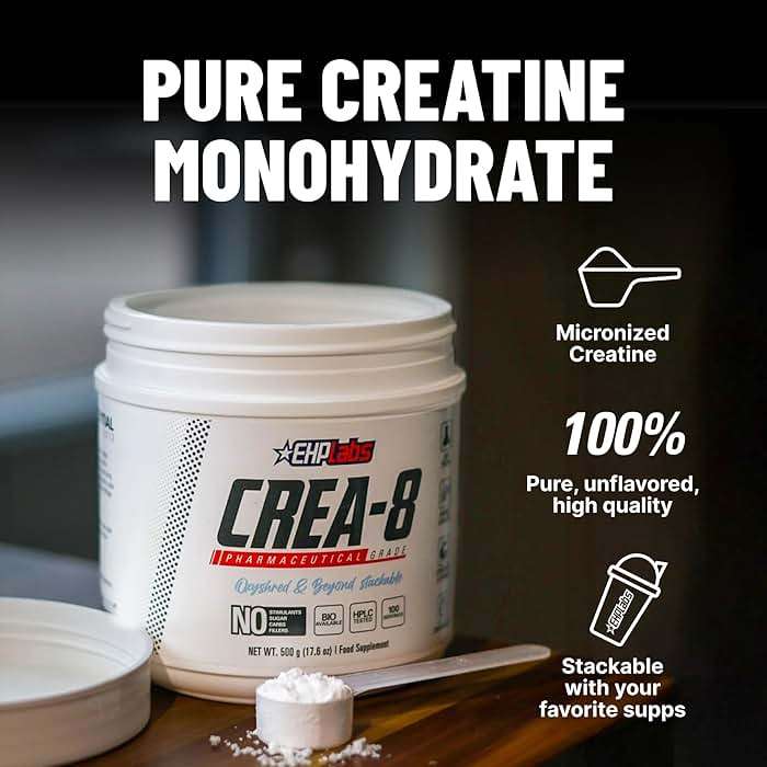 EHP Labs CREA-8 Micronized Creatine Monohydrate Powder - Unflavored Creatine Powder for Muscle Growth, Increased Strength, Enhanced Energy Output and Improved Performance - 100 Servings (500g) - Image 3