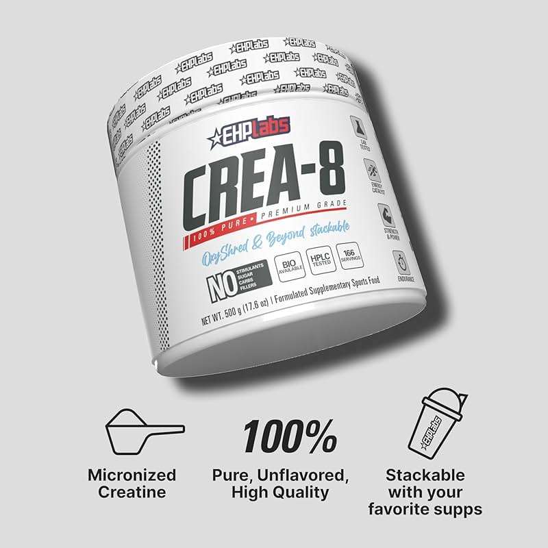 EHP Labs CREA-8 Micronized Creatine Monohydrate Powder - Unflavored Creatine Powder for Muscle Growth, Increased Strength, Enhanced Energy Output and Improved Performance - 100 Servings (500g) - Image 5
