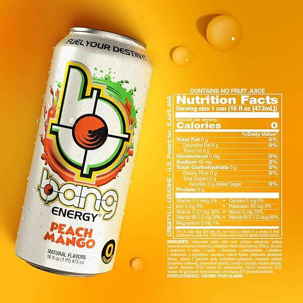 Bang Energy Peach Mango, Sugar-Free Energy Drink, 16-Ounce | Pack of 12 - Image 2