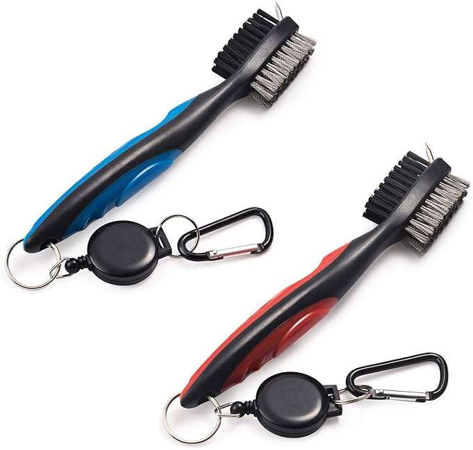 Xintan Tiger Pack of 2 Golf Club Brush Groove Cleaner with Retractable Zip-line and Aluminum Carabiner Cleaning Tools - Image 1