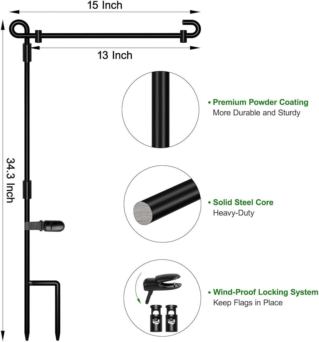 HOOSUN Garden Flag Stand,Premium Garden Flag Holder Pole Metal Powder-Coated Weather-Proof Paint with Graden Flag Clip and Spring Stoppers Without Flag Garden Decorations - Image 3
