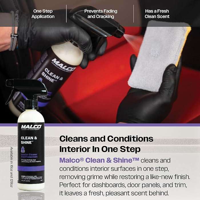 Malco Clean and Shine Interior Car Cleaner and Dressing - Best Interior Car Care to Restore Leather Plastic and Vinyl / 1 Simple Step To Clean, Condition, and Protect/Non-Glare Satin Finish (125901) - Image 5