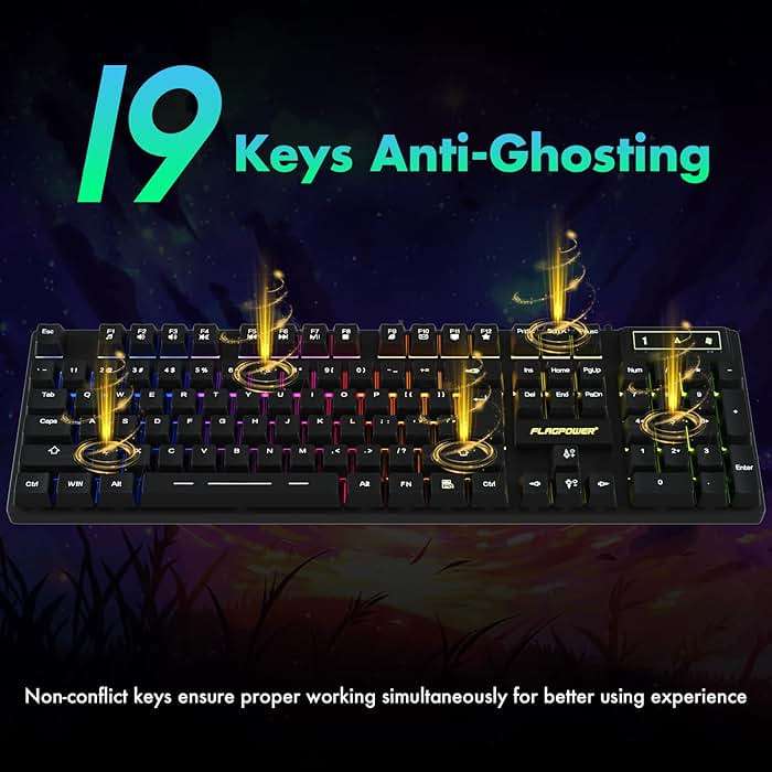 FLAGPOWER RGB Gaming Keyboard and Breathing Mouse Combo, Adjustable Breathing Backlit Mechanical Feeling Keyboard with 4 Colors 4800DPI Backlight Mouse for PC Laptop Computer Game and Work - Image 4