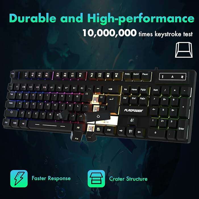 FLAGPOWER RGB Gaming Keyboard and Breathing Mouse Combo, Adjustable Breathing Backlit Mechanical Feeling Keyboard with 4 Colors 4800DPI Backlight Mouse for PC Laptop Computer Game and Work - Image 5
