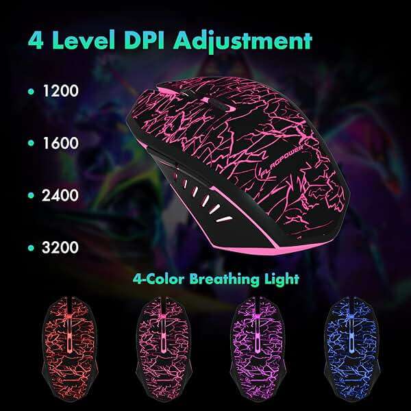 FLAGPOWER RGB Gaming Keyboard and Breathing Mouse Combo, Adjustable Breathing Backlit Mechanical Feeling Keyboard with 4 Colors 4800DPI Backlight Mouse for PC Laptop Computer Game and Work - Image 7