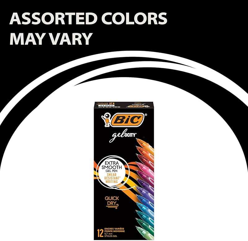BIC Gelocity Quick Dry Assorted Colors Gel Pens, Medium Point (0.7 mm), School Supplies for Color-Coding Notes, with Full Grip, 12-Count Pack in Assorted Colors - Image 4