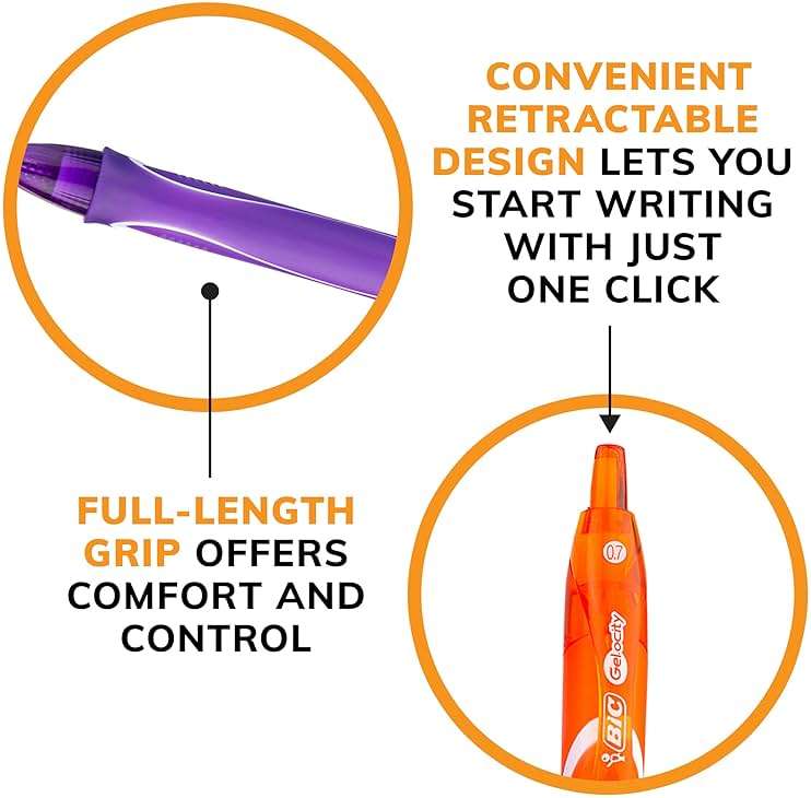BIC Gelocity Quick Dry Assorted Colors Gel Pens, Medium Point (0.7 mm), School Supplies for Color-Coding Notes, with Full Grip, 12-Count Pack in Assorted Colors - Image 10