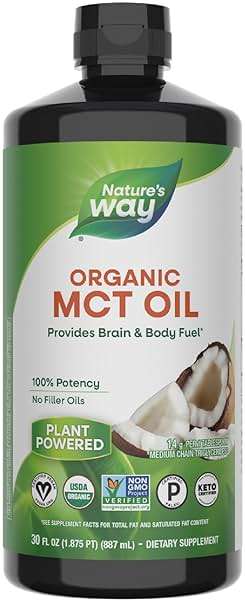 Nature's Way Organic MCT Oil, Brain and Body Fuel*, Liquid Coconut MCT Oil with C8 Caprylic & C10 Capric Acids, 14 g Medium Chain Triglycerides per Serving, Keto & Paleo Certified, Non-GMO, 30 Fl Oz - Image 1
