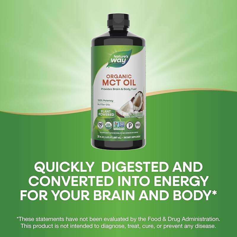 Nature's Way Organic MCT Oil, Brain and Body Fuel*, Liquid Coconut MCT Oil with C8 Caprylic & C10 Capric Acids, 14 g Medium Chain Triglycerides per Serving, Keto & Paleo Certified, Non-GMO, 30 Fl Oz - Image 3
