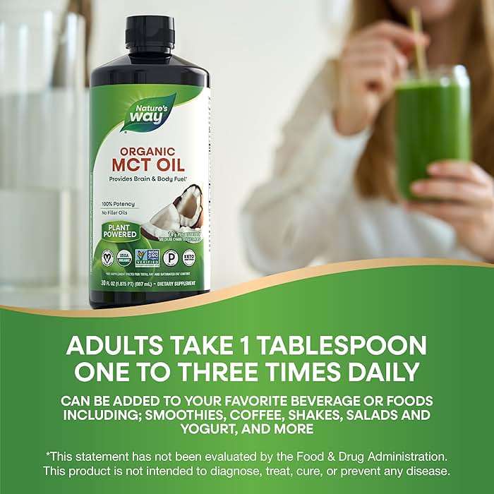 Nature's Way Organic MCT Oil, Brain and Body Fuel*, Liquid Coconut MCT Oil with C8 Caprylic & C10 Capric Acids, 14 g Medium Chain Triglycerides per Serving, Keto & Paleo Certified, Non-GMO, 30 Fl Oz - Image 5