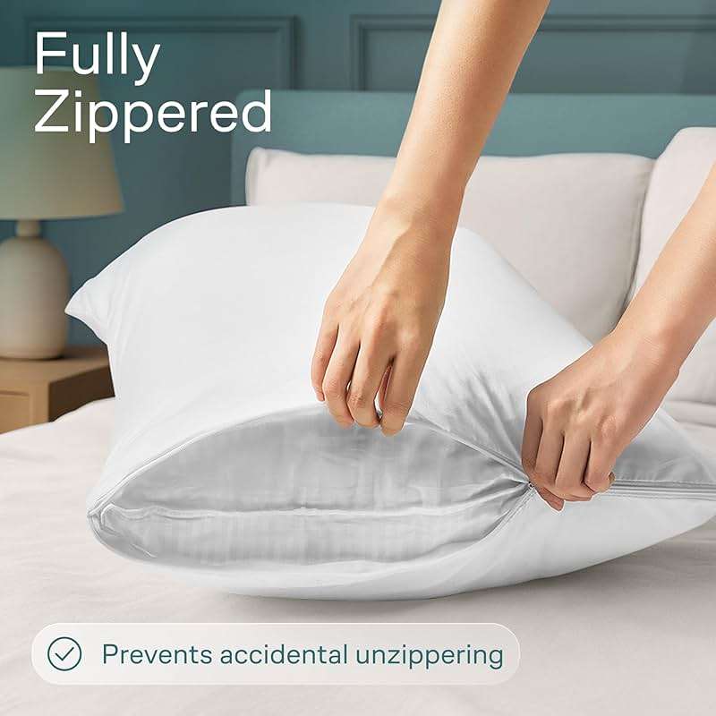 Niagara 4 Pack Waterproof Pillow Protectors Standard 20x26 Inches Smooth Zipper Premium Encasement Covers Quiet Cases Set White - Image 4