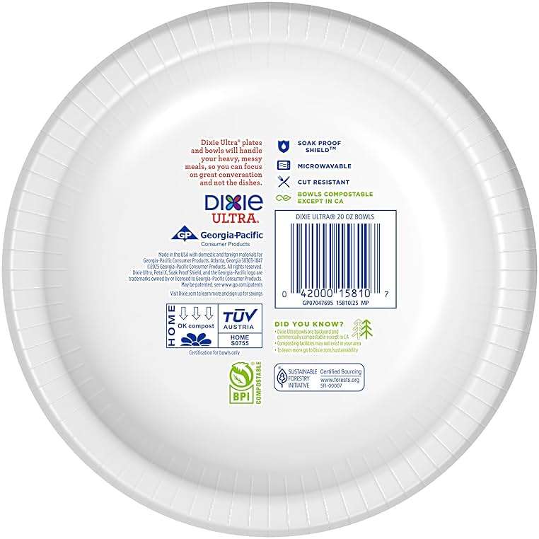 Dixie Ultra, Large Paper Bowls, 20 Oz, 56 Count, Microwave Safe, Compostable, Disposable Bowls Great For Breakfast, Lunch, And Dinner Meals - Image 6