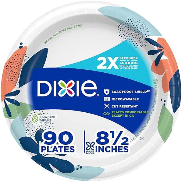 Dixie Medium Paper Plates, 8.5 Inch, 90 Count, 2X Stronger, Microwave-Safe, Soak-Proof, Cut Resistant, Disposable Plates For Everyday Breakfast, Lunch, & Dinner Meals - Image 1