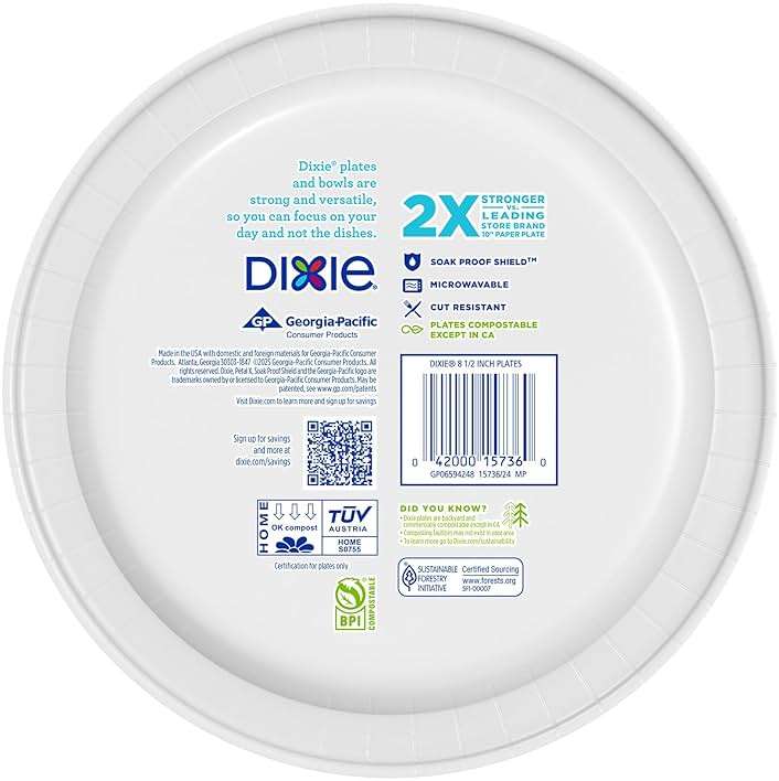 Dixie Medium Paper Plates, 8.5 Inch, 90 Count, 2X Stronger, Microwave-Safe, Soak-Proof, Cut Resistant, Disposable Plates For Everyday Breakfast, Lunch, & Dinner Meals - Image 8
