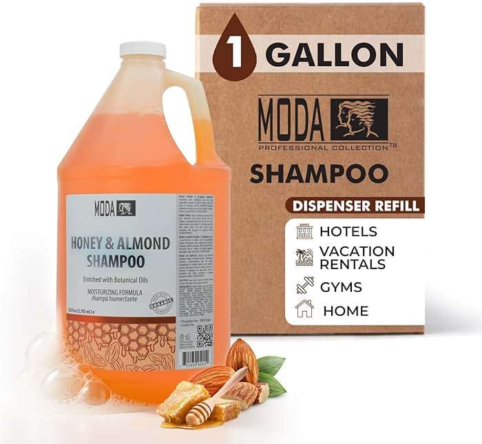 MODA Shampoo - Moisturizing Shampoo for All Hair Types - 128Oz, Professional - Deeply Cleanses and Conditions, Strengthens, Restores and Shine your Hair (Honey Almond) - Image 1