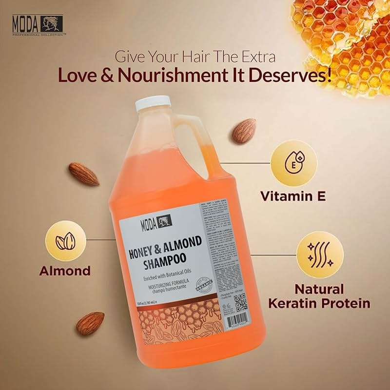 MODA Shampoo - Moisturizing Shampoo for All Hair Types - 128Oz, Professional - Deeply Cleanses and Conditions, Strengthens, Restores and Shine your Hair (Honey Almond) - Image 3