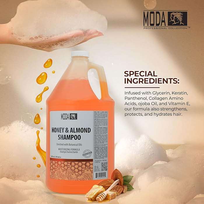 MODA Shampoo - Moisturizing Shampoo for All Hair Types - 128Oz, Professional - Deeply Cleanses and Conditions, Strengthens, Restores and Shine your Hair (Honey Almond) - Image 4