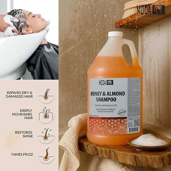 MODA Shampoo - Moisturizing Shampoo for All Hair Types - 128Oz, Professional - Deeply Cleanses and Conditions, Strengthens, Restores and Shine your Hair (Honey Almond) - Image 5